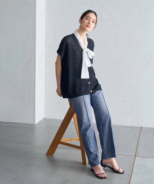 ROPE'（ロペ）の「リネン畦ニットベスト（ベスト・レディース・ベージュ/ネイビー・38）」の20枚目の写真