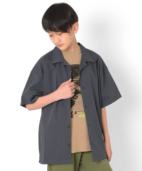 GLAZOS（グラソス）の「コットン・半袖開襟シャツ（シャツ/ブラウス・キッズ・チャコールグレー/カーキ/ホワイト・140cm/150cm/160cm/170cm）」の3枚目の写真