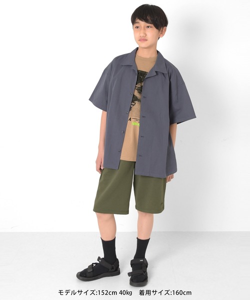 GLAZOS（グラソス）の「コットン・半袖開襟シャツ（シャツ/ブラウス・キッズ・チャコールグレー/カーキ/ホワイト・140cm/150cm/160cm/170cm）」の4枚目の写真