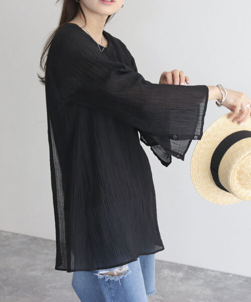 fredy emue（フレディエミュ）の「【fredyemueフレディエミュ】レイヤードシアーブラウス（シャツ/ブラウス・レディース・ライトグリーン/アイボリー/ブラック・38）」の3枚目の写真