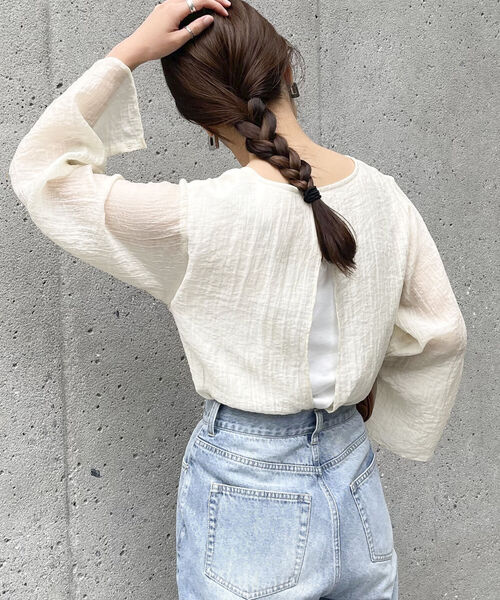 fredy emue（フレディエミュ）の「【fredyemueフレディエミュ】レイヤードシアーブラウス（シャツ/ブラウス・レディース・ライトグリーン/アイボリー/ブラック・38）」の6枚目の写真