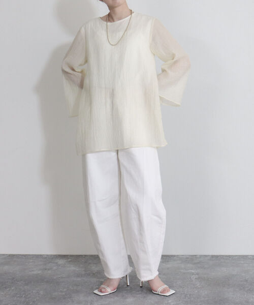 fredy emue（フレディエミュ）の「【fredyemueフレディエミュ】レイヤードシアーブラウス（シャツ/ブラウス・レディース・ライトグリーン/アイボリー/ブラック・38）」の9枚目の写真