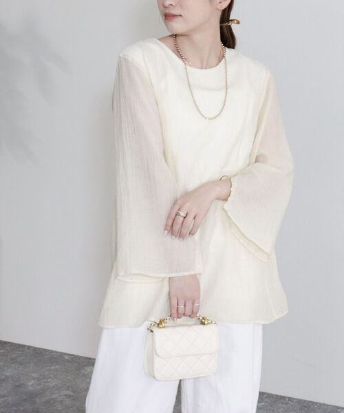 fredy emue（フレディエミュ）の「【fredyemueフレディエミュ】レイヤードシアーブラウス（シャツ/ブラウス・レディース・ライトグリーン/アイボリー/ブラック・38）」の12枚目の写真