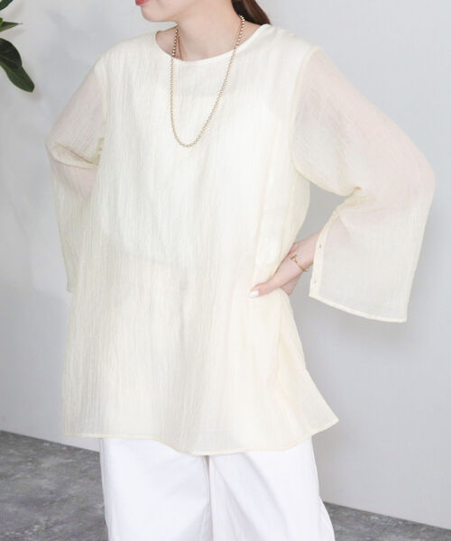 fredy emue（フレディエミュ）の「【fredyemueフレディエミュ】レイヤードシアーブラウス（シャツ/ブラウス・レディース・ライトグリーン/アイボリー/ブラック・38）」の14枚目の写真