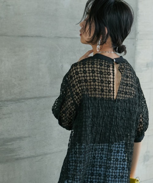 GEVS.(ジェイヴィス)の「<大きいサイズ> シアー刺しゅうブラウス GEVS.(シャツ/ブラウス・レディース・ブラック/ベージュ・4L/LL/L/3L/5L)」の6枚目の写真