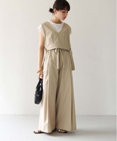 PREFERIR（プレフェリール）の「綿リネン リラックス ワイドパンツ（その他パンツ・レディース・ブラック/ブルーグレー/ベージュ・MEDIUM）」の12枚目の写真