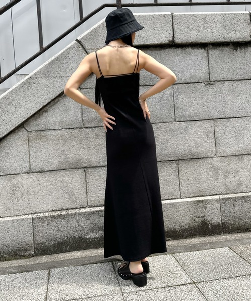 未使用 HUMAN WOMAN リネン キャミソールワンピース 黒 Mサイズ ストライプローンキャミソールワンピース | human woman