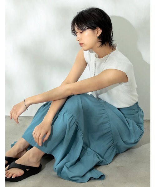 Re:EDIT（リエディ）の「[低身長サイズ有]コットンティアードフリルスカート（スカート・レディース・ブルー/ホワイト/ブラック・SHORT/LARGE/MEDIUM）」の8枚目の写真