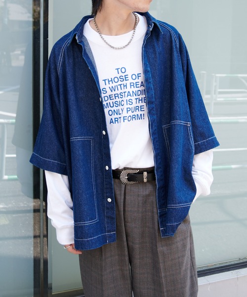 COLONY 2139(コロニートゥーワンスリーナイン)の「2WAYデニムルーズシャツ(シャツ/ブラウス・メンズ・ブラック/ブルー・MEDIUM/LARGE)」の3枚目の写真