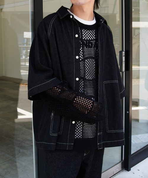 COLONY 2139(コロニートゥーワンスリーナイン)の「2WAYデニムルーズシャツ(シャツ/ブラウス・メンズ・ブラック/ブルー・MEDIUM/LARGE)」の4枚目の写真