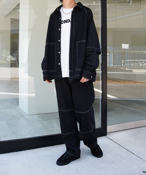 COLONY 2139(コロニートゥーワンスリーナイン)の「2WAYデニムルーズシャツ(シャツ/ブラウス・メンズ・ブラック/ブルー・MEDIUM/LARGE)」の5枚目の写真