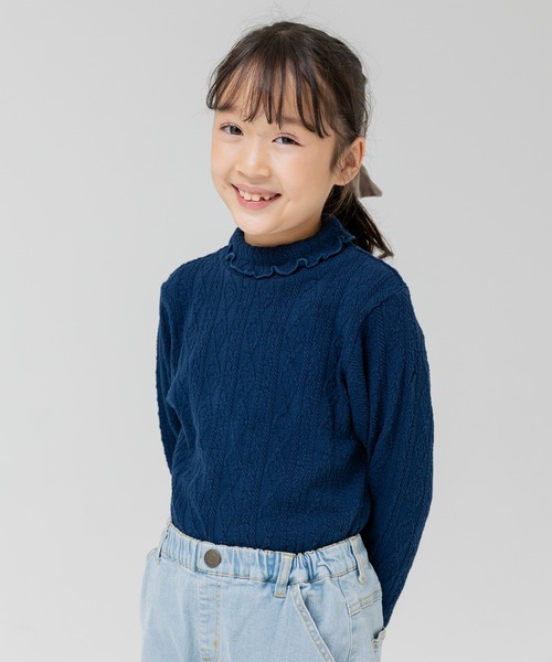 chil2（チルツー）の「アラン編み風ハイネックTシャツ（Tシャツ/カットソー・キッズ・ネイビー/ミント/チャコールグレー/ピンク/グレー/ラベンダー・110cm/130cm/140cm/100cm/120cm/80ｃｍ/90cm）」の4枚目の写真