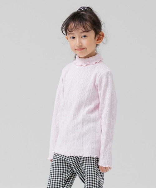 chil2（チルツー）の「アラン編み風ハイネックTシャツ（Tシャツ/カットソー・キッズ・ネイビー/ミント/チャコールグレー/ピンク/グレー/ラベンダー・110cm/130cm/140cm/100cm/120cm/80ｃｍ/90cm）」の6枚目の写真