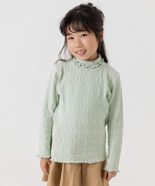 chil2（チルツー）の「アラン編み風ハイネックTシャツ（Tシャツ/カットソー・キッズ・ネイビー/ミント/チャコールグレー/ピンク/グレー/ラベンダー・110cm/130cm/140cm/100cm/120cm/80ｃｍ/90cm）」の3枚目の写真