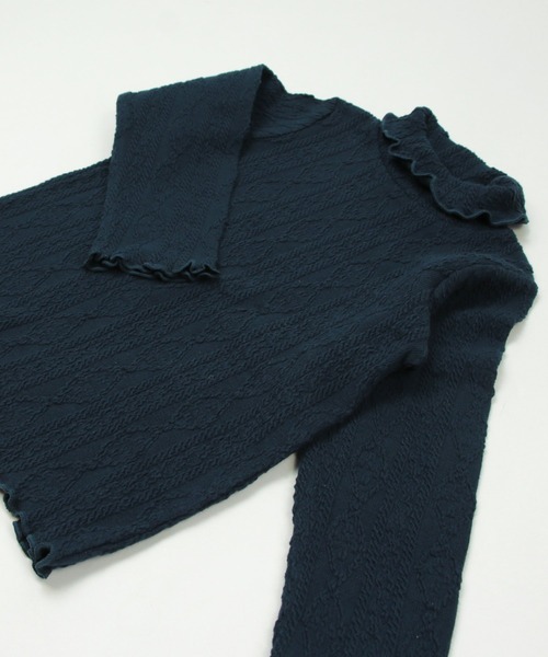 chil2（チルツー）の「アラン編み風ハイネックTシャツ（Tシャツ/カットソー・キッズ・ネイビー/ミント/チャコールグレー/ピンク/グレー/ラベンダー・110cm/130cm/140cm/100cm/120cm/80ｃｍ/90cm）」の17枚目の写真