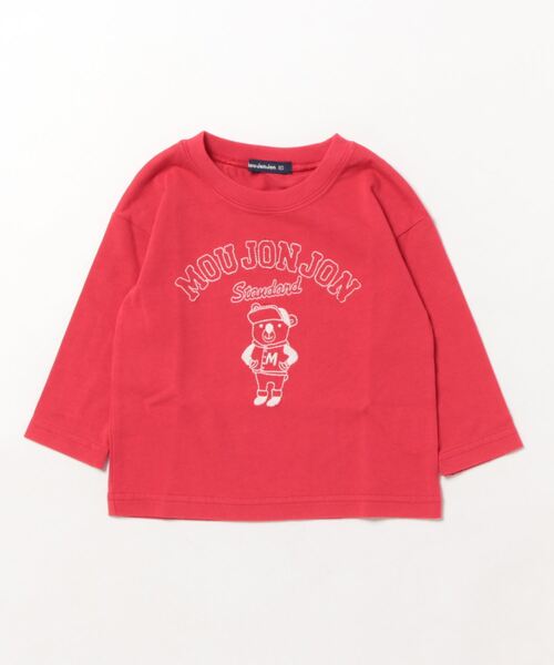 Moujonjon(ムージョンジョン)の「クマ刺繍長袖Tシャツ(Tシャツ/カットソー・キッズ・レッド/オフホワイト・110/140/130/90/100/80/120)」の1枚目の写真