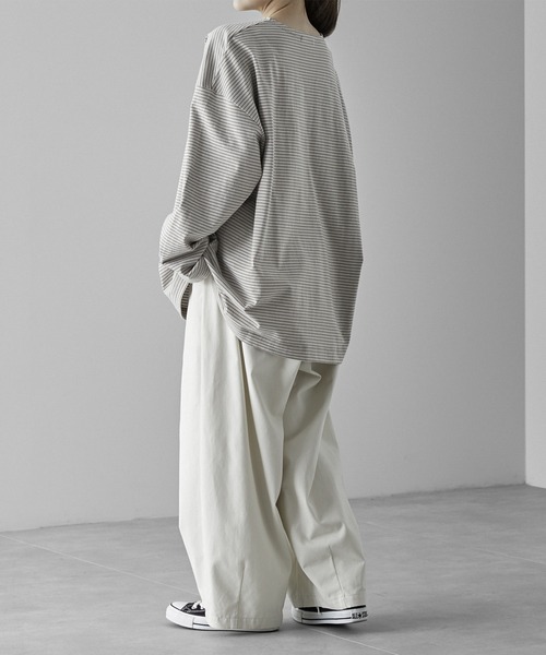 セール】【RUUBON】narrow border long Tee / ナローボーダー ロングT