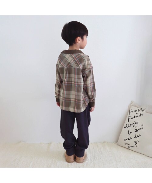 apres les cours(アプレレクール)の「【リンクコーデ可能】異素材切替シャツ(シャツ/ブラウス・キッズ・チェック/ストライプ・80/110/130/120/100/90)」の4枚目の写真