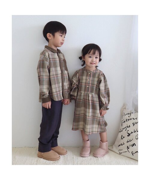 apres les cours(アプレレクール)の「【リンクコーデ可能】異素材切替シャツ(シャツ/ブラウス・キッズ・チェック/ストライプ・80/110/130/120/100/90)」の5枚目の写真
