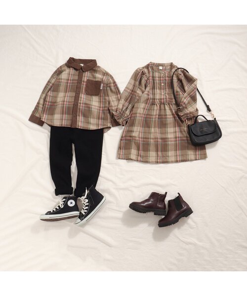 apres les cours(アプレレクール)の「【リンクコーデ可能】異素材切替シャツ(シャツ/ブラウス・キッズ・チェック/ストライプ・80/110/130/120/100/90)」の8枚目の写真