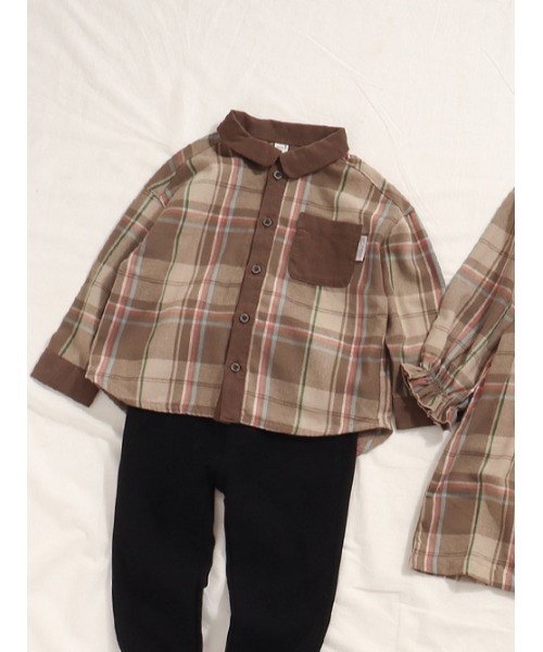 apres les cours(アプレレクール)の「【リンクコーデ可能】異素材切替シャツ(シャツ/ブラウス・キッズ・チェック/ストライプ・80/110/130/120/100/90)」の15枚目の写真