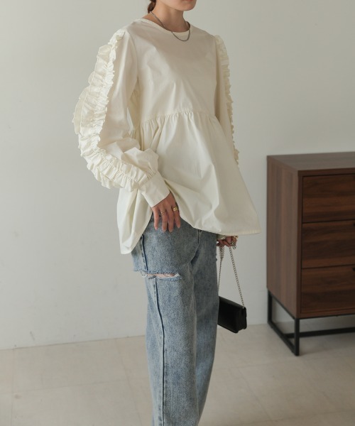 Bab（バブ）の「フリルボリュームスリーブブラウス（シャツ/ブラウス・レディース・サックスブルー/ベージュ/ホワイト系その他・M）」の11枚目の写真