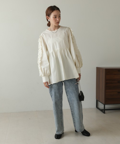 Bab（バブ）の「フリルボリュームスリーブブラウス（シャツ/ブラウス・レディース・サックスブルー/ベージュ/ホワイト系その他・M）」の12枚目の写真