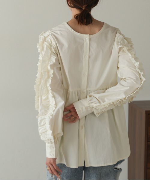 Bab（バブ）の「フリルボリュームスリーブブラウス（シャツ/ブラウス・レディース・サックスブルー/ベージュ/ホワイト系その他・M）」の14枚目の写真