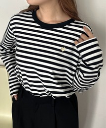 ハート刺繍ボーダーロンT