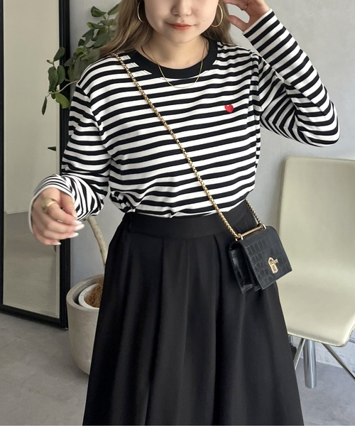 セール】ハート刺繍ボーダーロンT（Tシャツ/カットソー）｜prose verse