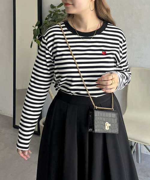 prose verse（プロズヴェール）の「ハート刺繍ボーダーロンT（Tシャツ/カットソー・レディース・ブラック系1/ブラック/ブラック系その他3/ブラック系その他2・ﾌﾘ-）」の9枚目の写真