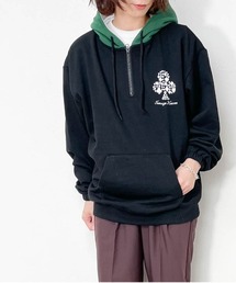TC 裏毛 フード配色ハーフZIPパーカー レディース メンズ
