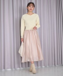 【セットアイテム】ケーブルニット×オーガンジースカート