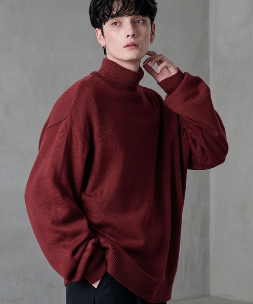 MONO-MART(モノマート)の「ルーズタートルネックニット/ウォッシャブル(ニット/セーター・メンズ・ライトグレー/グレイッシュベージュ/アイボリー/ライトブルー/パープル/ブラック/グレー/チャコール/ワイン・M/L/S)」の9枚目の写真