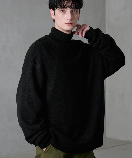 MONO-MART(モノマート)の「ルーズタートルネックニット/ウォッシャブル(ニット/セーター・メンズ・ライトグレー/グレイッシュベージュ/アイボリー/ライトブルー/パープル/ブラック/グレー/チャコール/ワイン・M/L/S)」の15枚目の写真