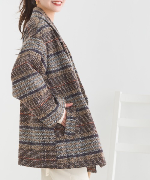 OMNES（オムネス）の「起毛リングチェックダブルテーラードジャケット（テーラードジャケット・レディース・グリーン/ブラウン/グレー・FREE）」の5枚目の写真