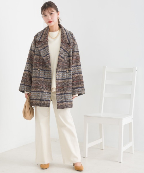 OMNES（オムネス）の「起毛リングチェックダブルテーラードジャケット（テーラードジャケット・レディース・グリーン/ブラウン/グレー・FREE）」の7枚目の写真