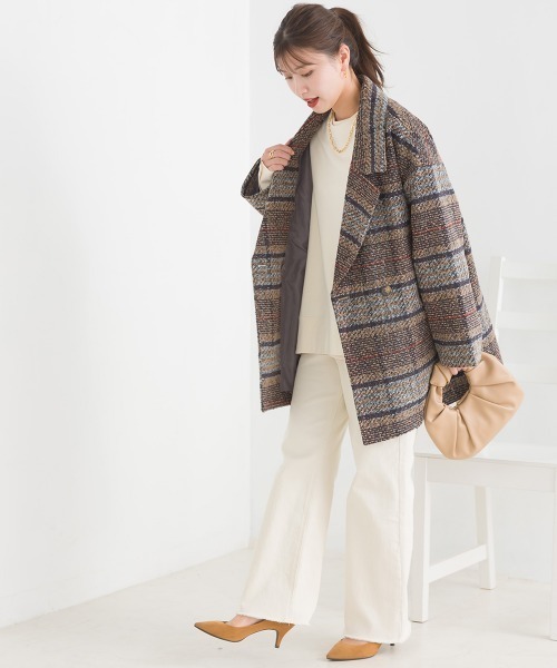 OMNES（オムネス）の「起毛リングチェックダブルテーラードジャケット（テーラードジャケット・レディース・グリーン/ブラウン/グレー・FREE）」の8枚目の写真
