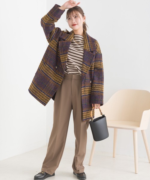 OMNES（オムネス）の「起毛リングチェックダブルテーラードジャケット（テーラードジャケット・レディース・グリーン/ブラウン/グレー・FREE）」の12枚目の写真