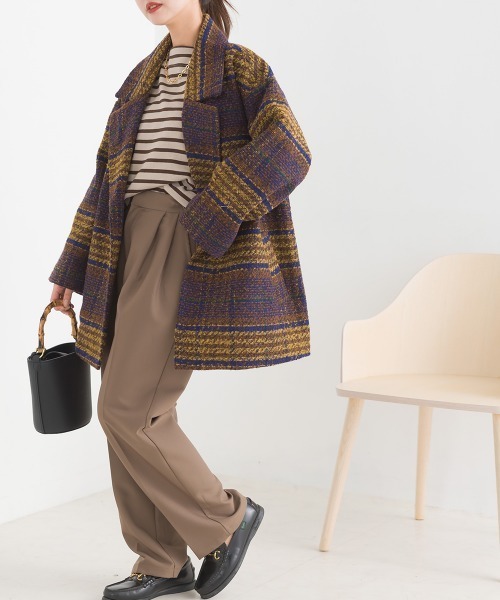 OMNES（オムネス）の「起毛リングチェックダブルテーラードジャケット（テーラードジャケット・レディース・グリーン/ブラウン/グレー・FREE）」の13枚目の写真