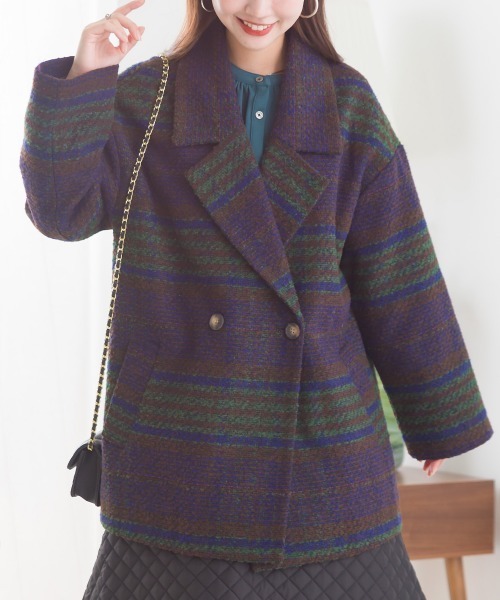 OMNES（オムネス）の「起毛リングチェックダブルテーラードジャケット（テーラードジャケット・レディース・グリーン/ブラウン/グレー・FREE）」の14枚目の写真