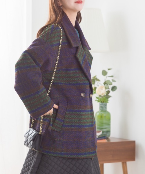 OMNES（オムネス）の「起毛リングチェックダブルテーラードジャケット（テーラードジャケット・レディース・グリーン/ブラウン/グレー・FREE）」の15枚目の写真