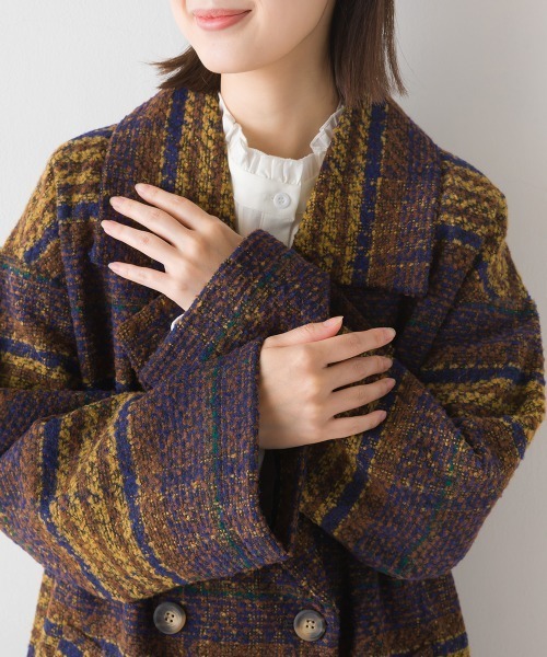 OMNES（オムネス）の「起毛リングチェックダブルテーラードジャケット（テーラードジャケット・レディース・グリーン/ブラウン/グレー・FREE）」の20枚目の写真