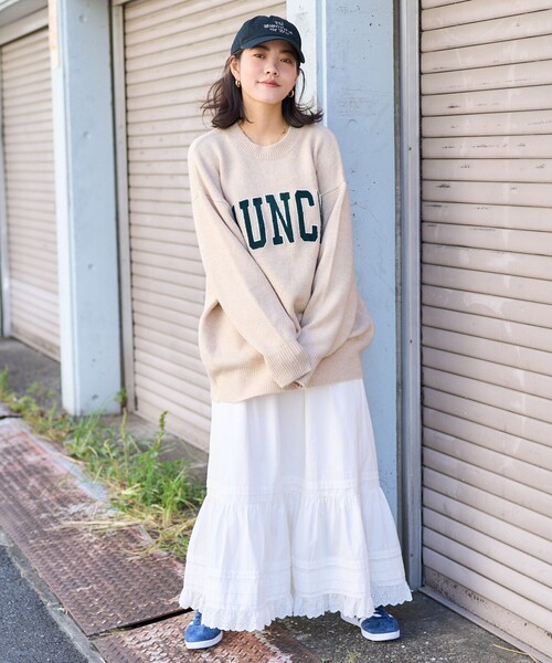 FREAK'S STORE(フリークスストア)の「サガラワッペン ロゴニット/ ビッグシルエットプルオーバーニット(ニット/セーター・レディース・ネイビー/オフホワイト/ワインレッド/グレー・フリ-)」の17枚目の写真