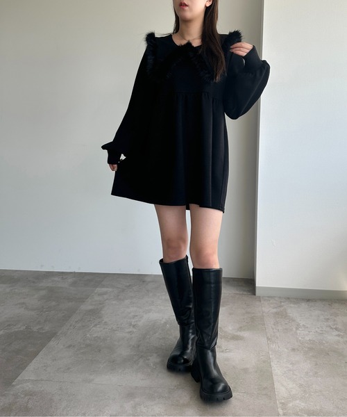 fiction tokyo 黒 ファー付きミニワンピース fiction tokyo 黒 ファー付きミニワンピース