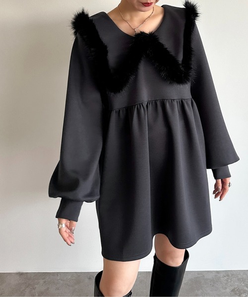 セール】セーラー襟ファー付きミニワンピース【ZOZOTOWN限定