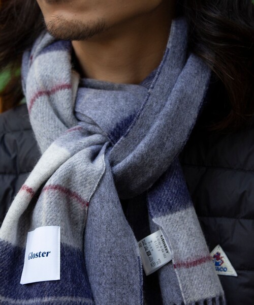 GLOSTER（グロスター）の「【GLOSTER/グロスター】カシミヤブレンドウールマフラー リバーシブル (無地/チェック)（マフラー・メンズ・グリーン系その他/ホワイト系その他2/ブラック系その他/ブラック系その他2/ブルー系その他7/ブルー系その他/ホワイト系その他3/ネイビー系・FREE）」の11枚目の写真