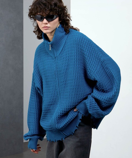 ENDER PRODUCTS（エンダープロダクツ）の「3Dジャガードダメージ ビッグシルエット ドライバーズニット【ENDER PRODUCTS/エンダープロダクツ】（ニット/セーター・メンズ・ブルー/ブラック/グレイッシュベージュ・M/L）」の3枚目の写真