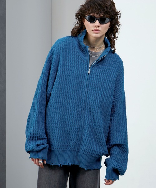 ENDER PRODUCTS（エンダープロダクツ）の「3Dジャガードダメージ ビッグシルエット ドライバーズニット【ENDER PRODUCTS/エンダープロダクツ】（ニット/セーター・メンズ・ブルー/ブラック/グレイッシュベージュ・M/L）」の8枚目の写真