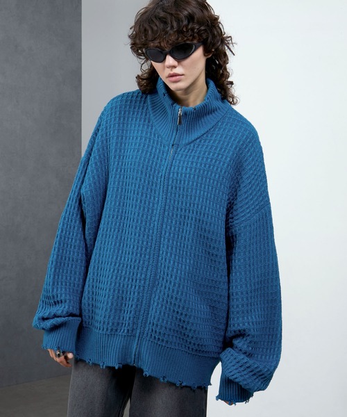 ENDER PRODUCTS（エンダープロダクツ）の「3Dジャガードダメージ ビッグシルエット ドライバーズニット【ENDER PRODUCTS/エンダープロダクツ】（ニット/セーター・メンズ・ブルー/ブラック/グレイッシュベージュ・M/L）」の9枚目の写真